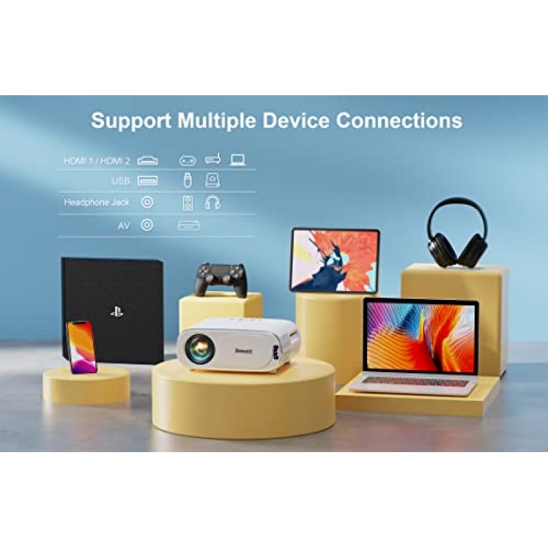 [자동 초점+자동 렌즈 캡] WiFi 6 및 Bluetooth 지원 프로젝터: 620 ANSI 4K 프로젝터 네이티브 1080P 야외 프로젝터, 자동 6D 키스톤, 50% 줌 홈 시어터 영화 프로젝터(휴대폰/PC/TV 스틱용)