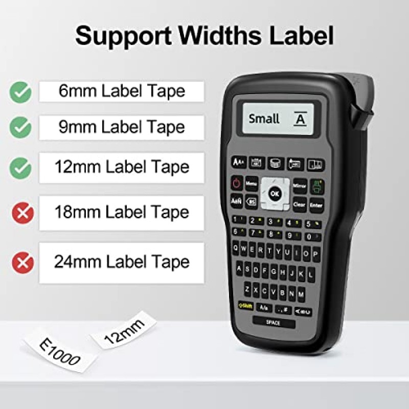 테이프가 포함된 Labelife 라벨 제조 기계, 휴대용 핸드헬드 라벨 프린터 E1000, AC 어댑터가 포함된 QWERTY 키보드 라벨러 적층 231 라벨, 홈 오피스 산업 조직에 사용하기 쉬운 검정색
