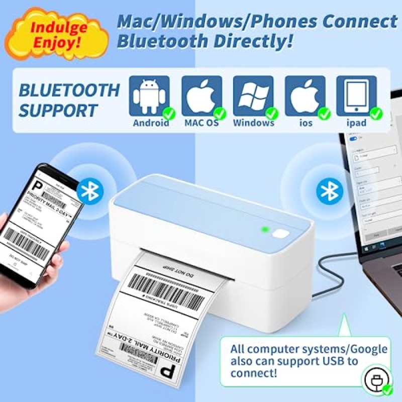 Bluetooth 열전사 배송 라벨 프린터 - 패키지용 무잉크 프린터, iPhone, USPS, Amazon과 호환되는 제조업체용 241BT 무선