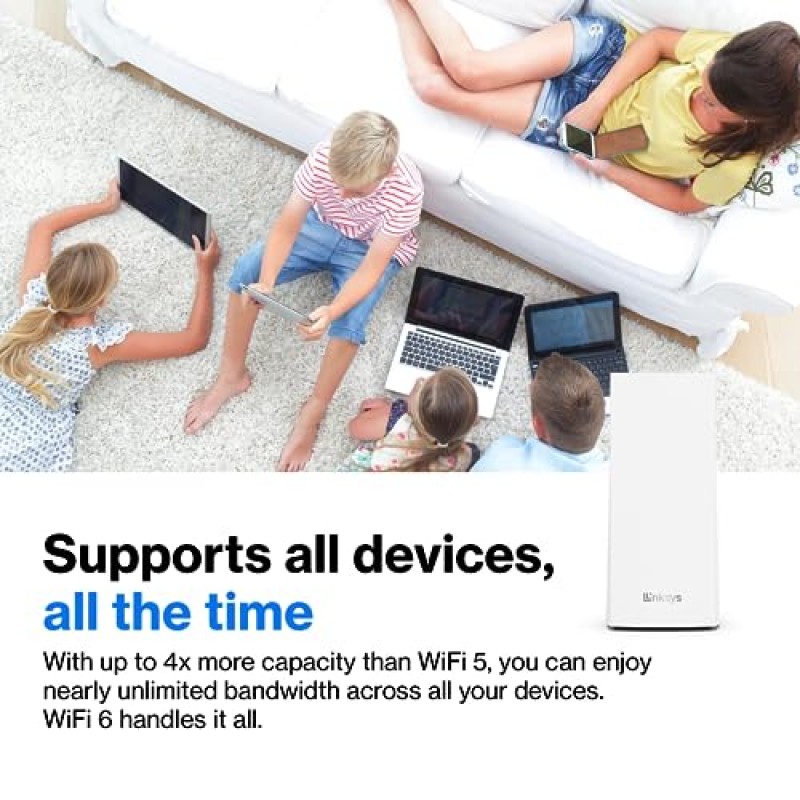 Linksys Atlas WiFi 6 라우터 홈 WiFi 메시 시스템, 듀얼 밴드, 2,000제곱미터 ft 범위, 25개 이상의 장치, 최대 속도(AX3000) 3.0Gbps - MX2000 1팩