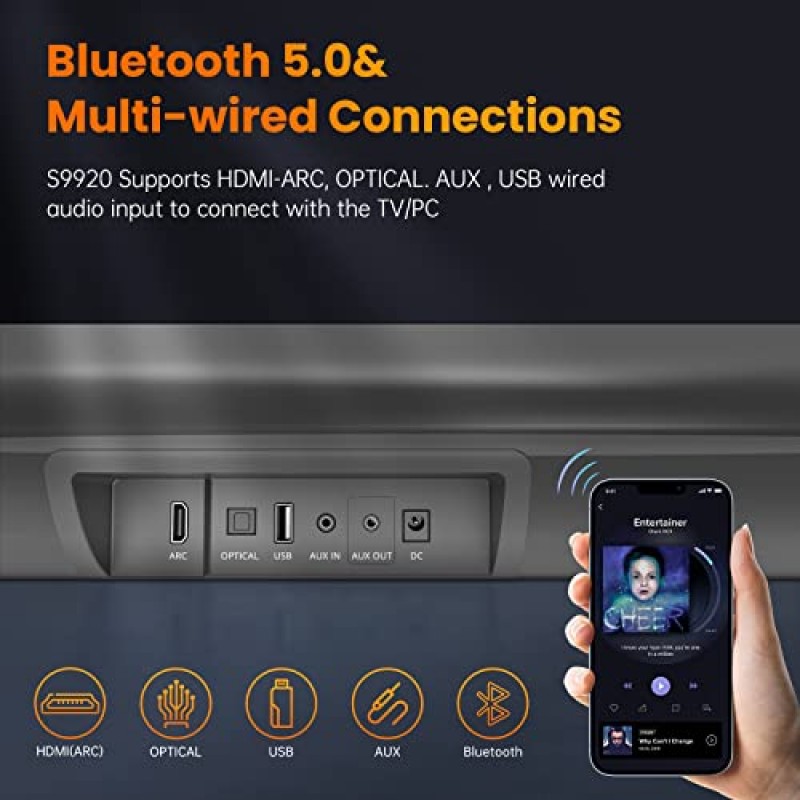 100W 40인치 사운드바, BESTISAN 사운드바 무선 및 유선 오디오 Bluetooth 5.0 TV 스피커(HDMI-ARC 기능 포함)(2023 Beef UP 버전, DSP 오디오, 저음 조절 가능, 벽 장착 가능)