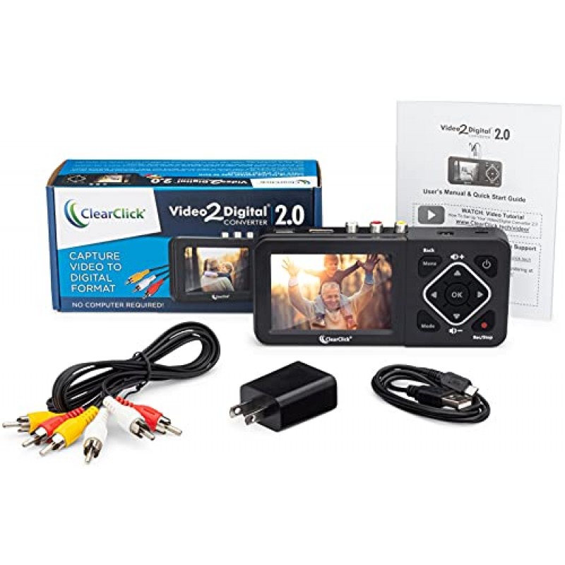 ClearClick 비디오-디지털 변환기 2.0(2세대) - VCR, VHS 테이프, AV, RCA, Hi8, 캠코더, DVD, 게임 시스템에서 비디오 녹화
