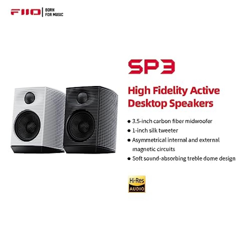 FiiO SP3 구동 HiFi 액티브 데스크탑 스피커 - AUX 오디오/RCA가 포함된 80W 스테레오 컴퓨터 스피커 및 홈 뮤직 사운드 시스템, 2웨이(검은색)