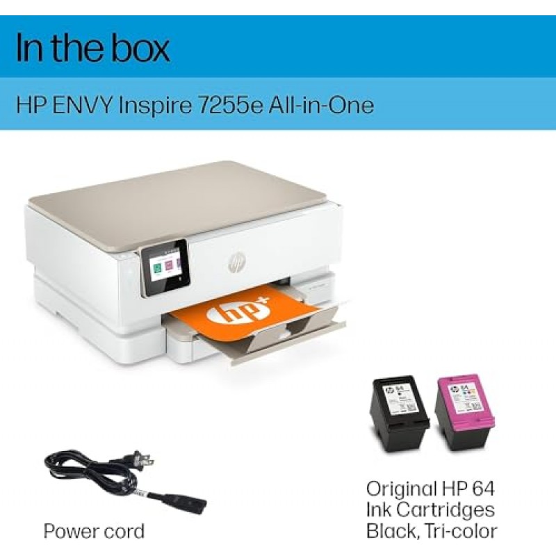 HP Envy Inspire 7255e 무선 컬러 올인원 프린터 및 보너스 6개월 인스턴트 잉크(1W2Y9A)(리뉴얼 프리미엄), 화이트
