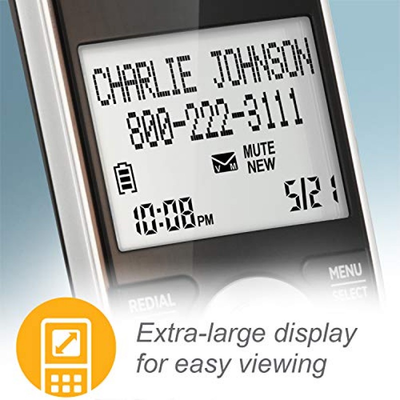 AT&T CL83507 DECT 6.0 듀얼 키패드 베이스, 자동 응답기, 통화 차단, 발신자 ID 아나운서, 인터콤 및 장거리 기능을 갖춘 가정용 5개 핸드셋 무선 전화기, 실버/블랙