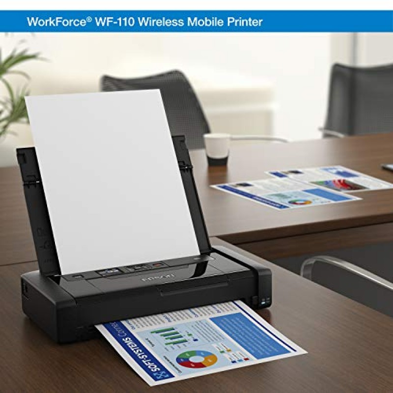 Epson Workforce WF-110 무선 컬러 모바일 프린터, 흰색, 소형, 검정색