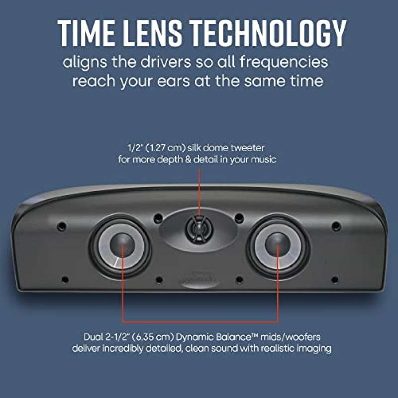 Time Lens 기술이 적용된 Polk Audio Blackstone TL1 스피커 센터 채널 | 컴팩트한 사이즈, 고성능, 강력한 저음 | 고광택 블랙스톤 마감 | 나만의 소형 홈 엔터테인먼트 시스템 만들기