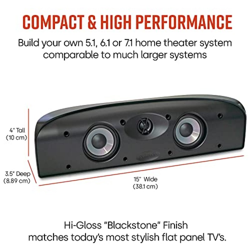 Time Lens 기술이 적용된 Polk Audio Blackstone TL1 스피커 센터 채널 | 컴팩트한 사이즈, 고성능, 강력한 저음 | 고광택 블랙스톤 마감 | 나만의 소형 홈 엔터테인먼트 시스템 만들기