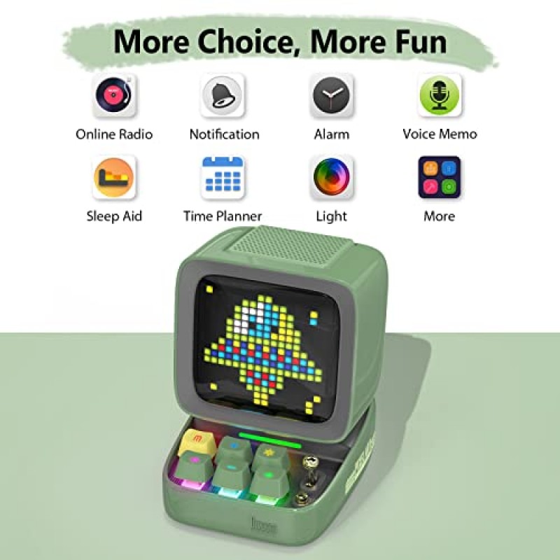 Divoom Ditoo 프로그래밍 가능한 픽셀 아트 LED-블루투스-스피커 표시-시계 이모티콘 DIY 디자인 무선 앱 제어(녹색)가 포함된 홈 웨딩 파티 장식용