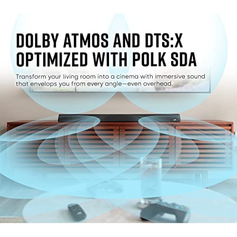 Polk Audio MagniFi Max AX 5.1.2 채널 사운드 바(10인치 무선 서브우퍼 포함)(2022 모델), Dolby Atmos 및 DTS:X 인증, Polk의 특허 받은 VoiceAdjust 및 SDA 기술, 간편한 설정, 블랙