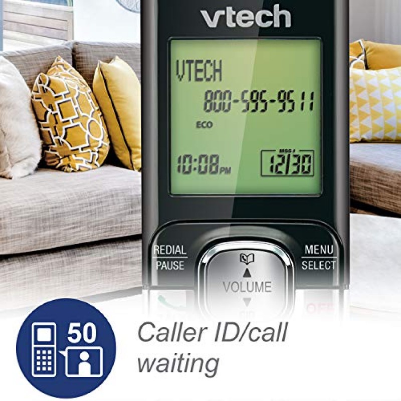 VTech CS6529-4B 4-핸드셋 DECT 6.0 자동 응답 시스템 및 발신자 ID 기능을 갖춘 무선 전화기, 최대 5개 핸드셋까지 확장 가능, 벽걸이형, 파란색/녹색/빨간색/은색