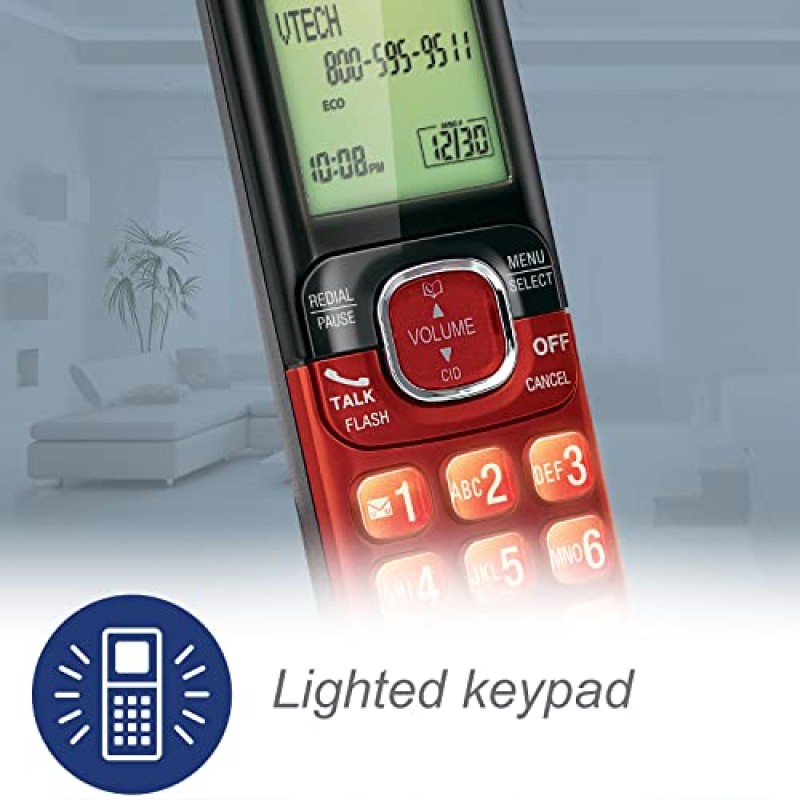 VTech CS6529-4B 4-핸드셋 DECT 6.0 자동 응답 시스템 및 발신자 ID 기능을 갖춘 무선 전화기, 최대 5개 핸드셋까지 확장 가능, 벽걸이형, 파란색/녹색/빨간색/은색