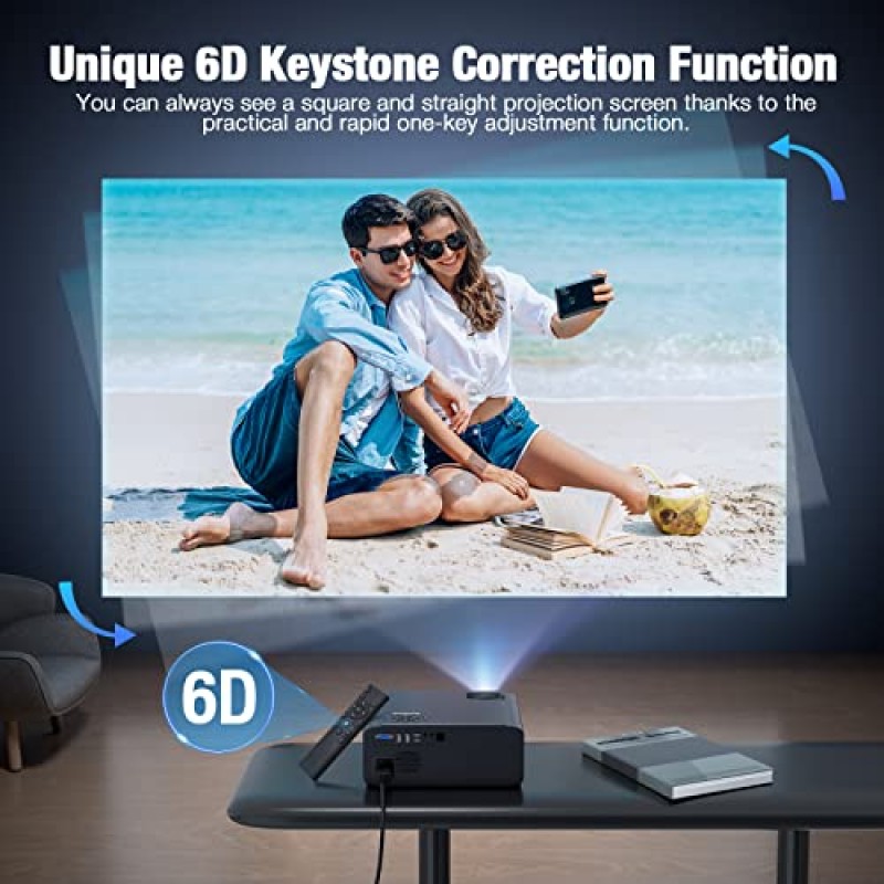 5G WiFi Bluetooth 4K 프로젝터, 자동 초점 450 ANSI 루멘 풀 HD 네이티브 1080P 프로젝터, 실외 프로젝터 자동 6D 키스톤, 50% 줌, 홈 시어터용 300인치 디스플레이 영화 프로젝터