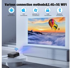 5G WiFi Bluetooth 4K 프로젝터, 자동 초점 450 ANSI 루멘 풀 HD 네이티브 1080P 프로젝터, 실외 프로젝터 자동 6D 키스톤, 50% 줌, 홈 시어터용 300인치 디스플레이 영화 프로젝터