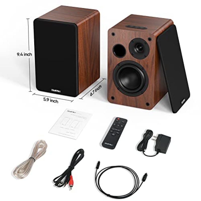 Saiyin Bluetooth 북쉘프 스피커, 4인치 우퍼가 포함된 40W X 2개의 전원 TV 스피커, PC 및 TV용 광학/AUX 입력/서브우퍼 라인 출력이 포함된 턴테이블 스피커