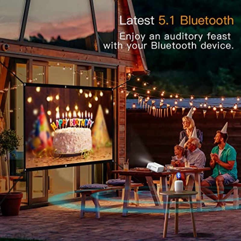 [전기 키스톤] WiFi 및 Bluetooth 기능이 있는 프로젝터, 2023년 업그레이드된 VOPLLS ​​5G 네이티브 1080P 프로젝터, 500 ANSI 실외 프로젝터 4K 지원, ±50°줌, TV Box/PS5/iOS/Android 휴대폰과 호환 가능