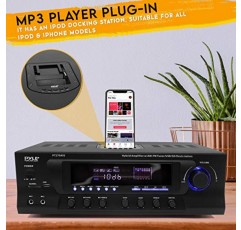 Pyle Home 300W 디지털 스테레오 수신기 시스템 - AM/FM Qtz. 튜너, USB/SD 카드 MP3 플레이어 및 서브우퍼 제어, A/B 스피커, 노래방이 포함된 iPhone MP3 입력, 케이블 및 리모컨 - PT270AIU