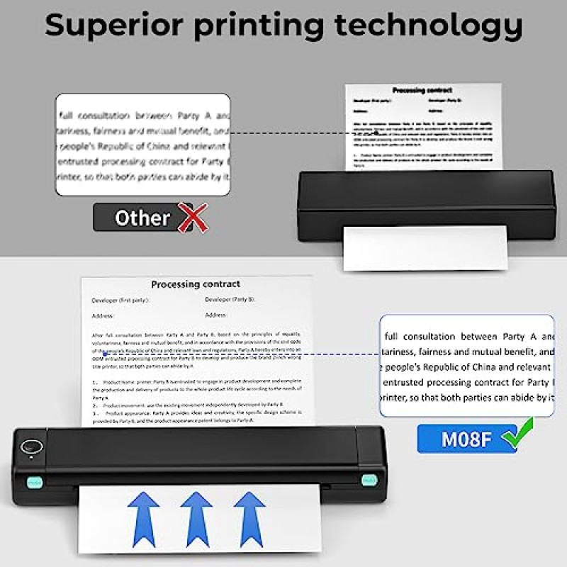 여행용 Betife 휴대용 프린터 무선 M08F 무선 블루투스 프린터 지원 8.5