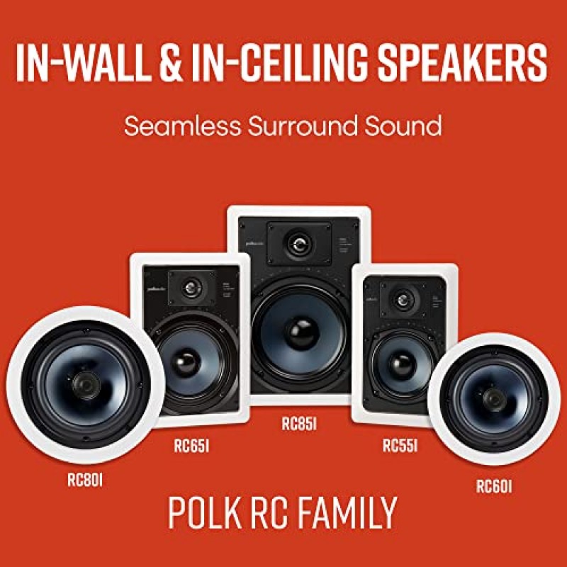 Polk Audio RC65i 2방향 프리미엄 벽면 내장형 6.5인치 스피커, 습하고 습한 실내/실외 배치에 적합한 2개 쌍 - 욕실, 주방, 지붕이 있는 현관(흰색, 페인트칠 가능 그릴)