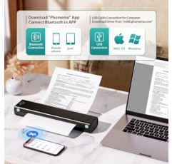 여행용 Phomemo 휴대용 ​​프린터 무선, 가정용 M08F 무잉크 프린터 Bluetooth 열전사 프린터 지원 8.5