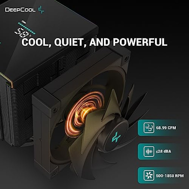 DeepCool AK620 디지털 CPU 공기 냉각기 강력한 260w TDP 6 구리 히트파이프 듀얼 타워 CPU 냉각기(상태 표시 화면 및 ARGB LED 스트립 포함) LGA 1700/1200/1151/1150/1155/AM5/AM4용 120mm FDB 팬