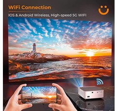 WiFi 및 Bluetooth가 포함된 프로젝터, 13000L 야외 영화 프로젝터 기본 1080P 5G WiFi 4K 지원, YABER V6 휴대용 홈 시어터 프로젝터, 300인치 디스플레이 4P 키스톤 50% 줌 휴대폰과 호환 가능