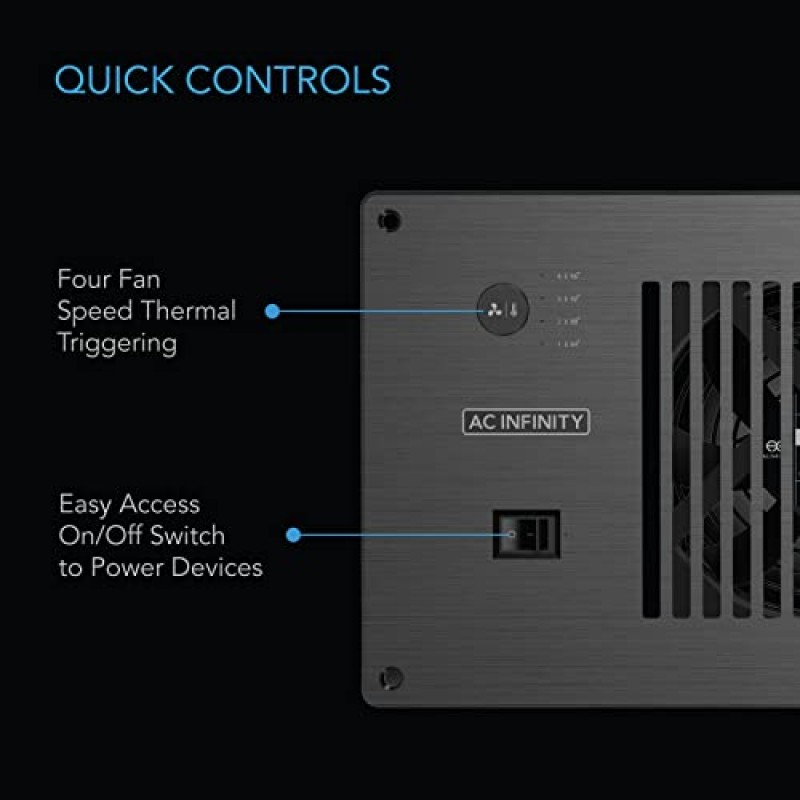 AC Infinity AIRPLATE P7, 홈 시어터, 엔터테인먼트 센터 및 AV 캐비닛을 위한 전원 콘센트 및 USB 포트, 지능형 열 트리거링을 갖춘 저소음 냉각 캐비닛 팬 시스템