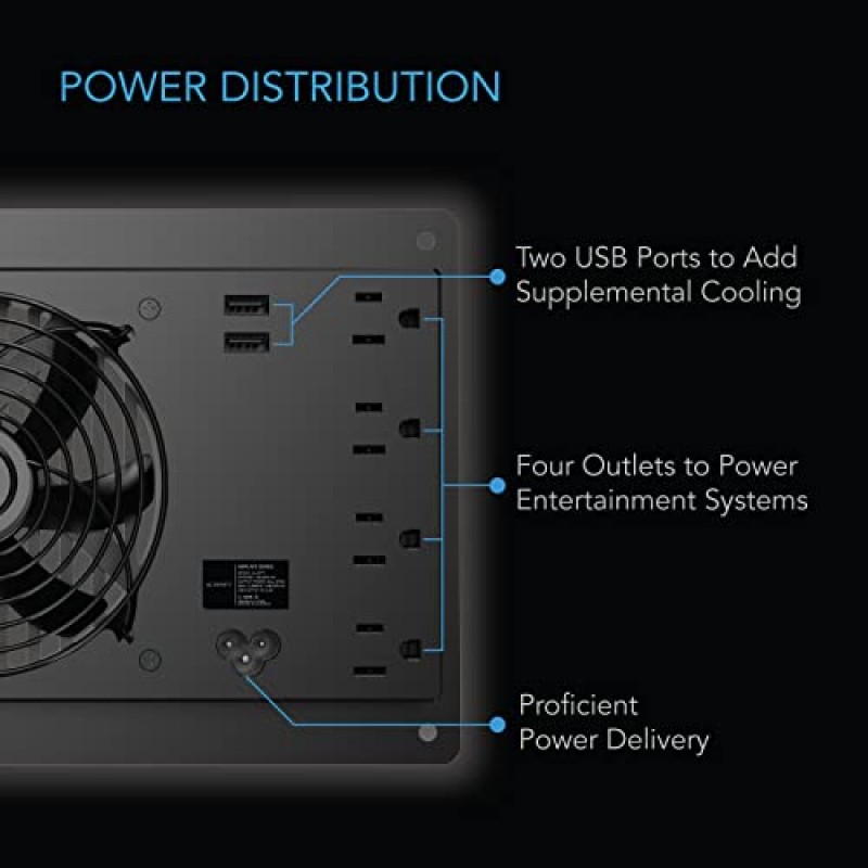 AC Infinity AIRPLATE P7, 홈 시어터, 엔터테인먼트 센터 및 AV 캐비닛을 위한 전원 콘센트 및 USB 포트, 지능형 열 트리거링을 갖춘 저소음 냉각 캐비닛 팬 시스템