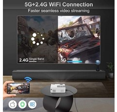 Wi-Fi 및 블루투스 기능을 갖춘 미니 프로젝터 - Salange 5G 네이티브 1080P 프로젝터 4K 지원, 12000 Lux 야외 영화 프로젝터 휴대용, 4P/4D 키스톤, 50% 줌, TV 스틱, HDMI, PS5, PC, 전화와 호환 가능