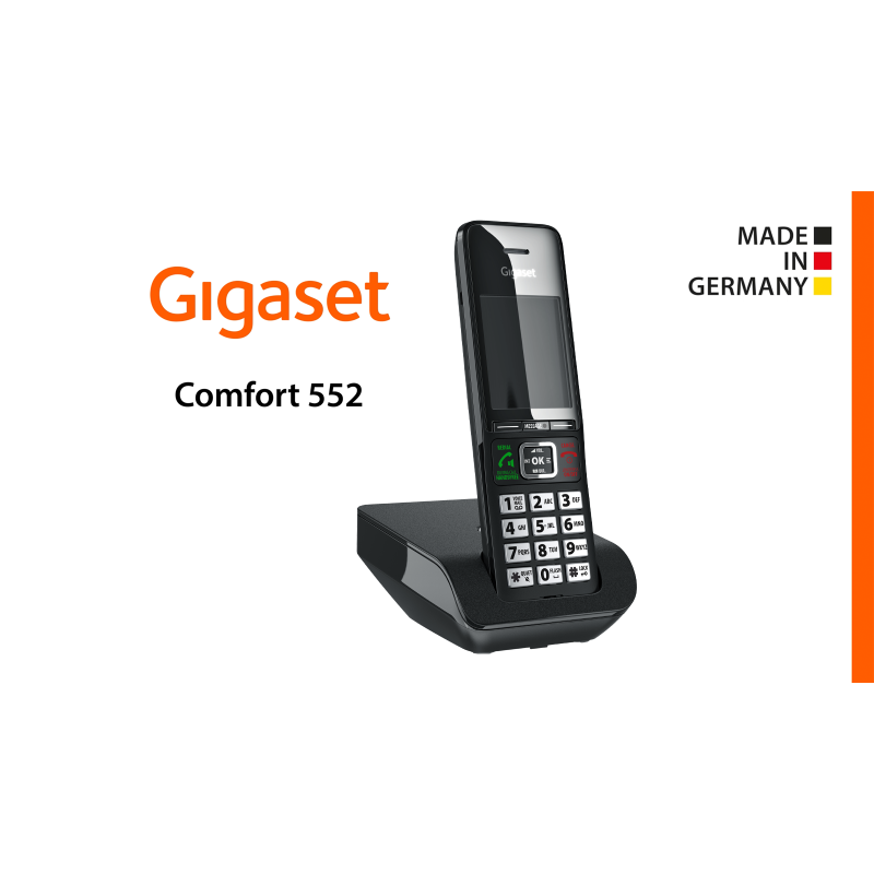 Gigaset Comfort 552A - 무선 DECT 전화기 - 자동 응답기 - 독일산 - 우아한 디자인 - 핸즈프리 모드 - 편안한 통화 보호 - 대형 전화번호부, 티타늄-블랙