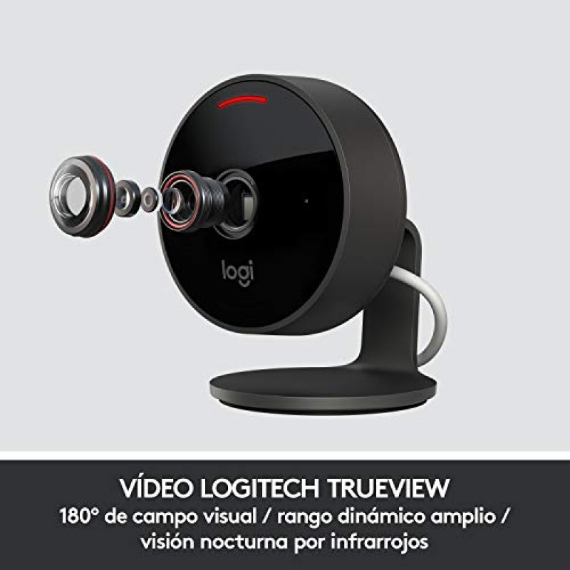 Logitech Circle View 전천후 유선 홈 보안 카메라(로지텍 TrueView 비디오 포함), 180° 광각, 1080p HD, 야간 투시경, 양방향 오디오, 틸트 암호화, Apple HomeKit 보안 비디오(갱신)