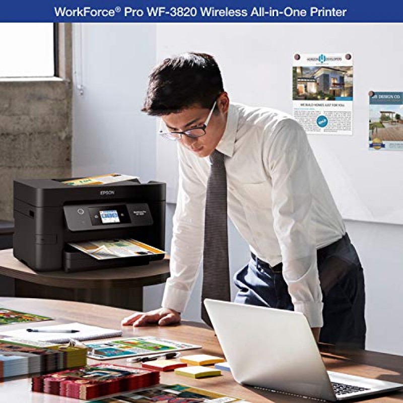 Epson® Workforce® Pro WF-3820 무선 컬러 잉크젯 복합기 프린터, 블랙 대형