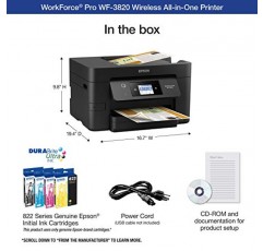 Epson® Workforce® Pro WF-3820 무선 컬러 잉크젯 복합기 프린터, 블랙 대형