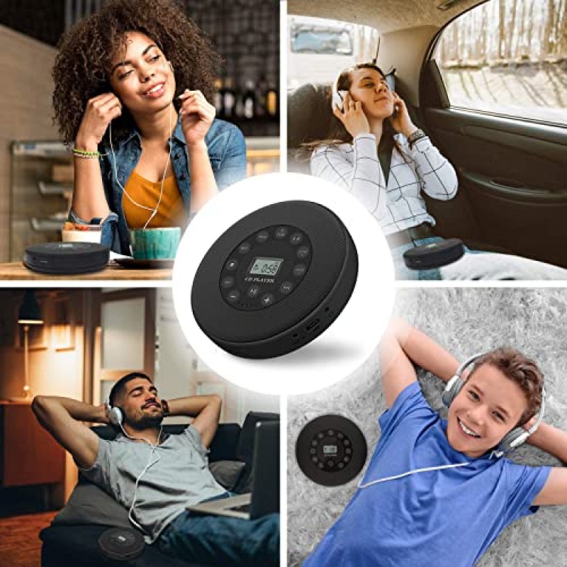 Rechargeable Portable Bluetooth CD Player, Portable,Compact Music Lukasa CD Disc Player for Car/Travel, Home Audio Boombox with Stereo Speaker & LCD Display,Support CD USB AUX Input,2000mAh