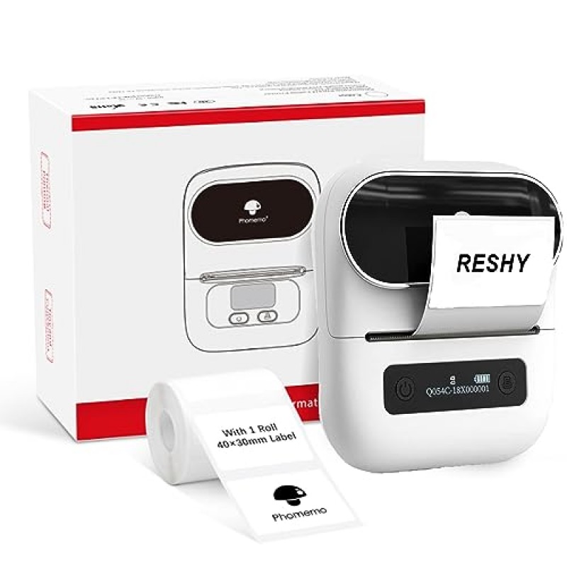 RESHY M220 라벨 메이커, 3인치 바코드 라벨 프린터 업그레이드, 바코드, 라벨링, 우편물 발송, 가정, 사무실 및 중소기업용 휴대용 스티커 메이커 기계, 전화 및 PC와 호환 가능