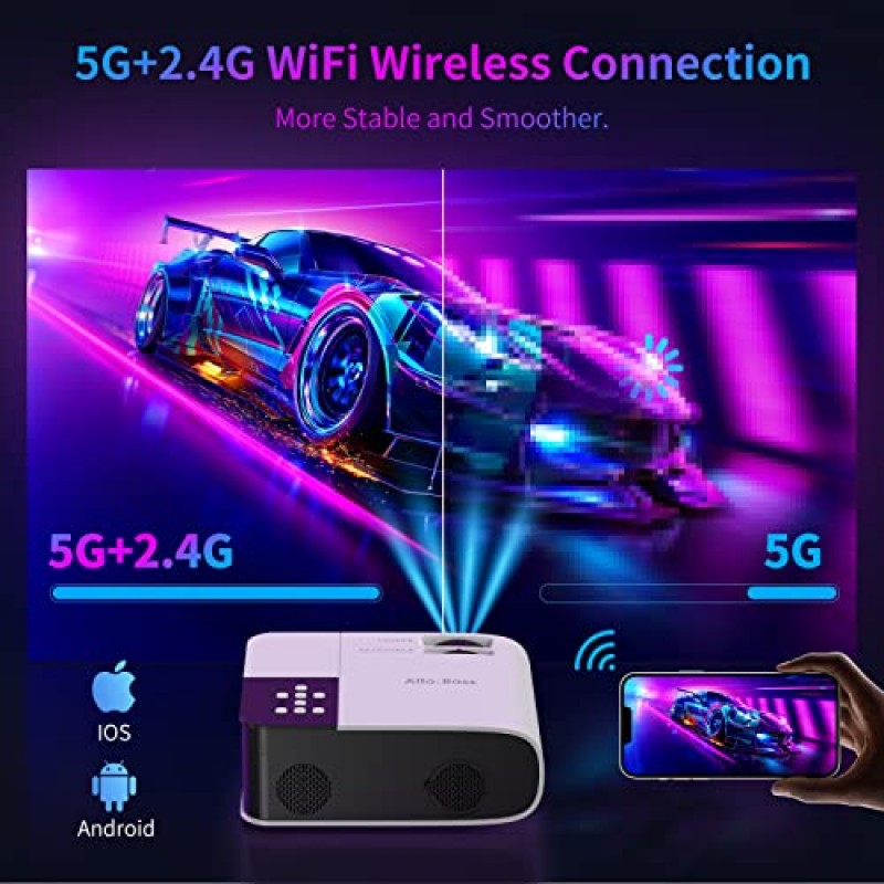 5G WiFi 및 Bluetooth를 지원하는 프로젝터 4K, 550 ANSI 네이티브 1080P HD 야외 영화 프로젝터, 4D/4P 키스톤 및 50% 줌 가능, iPhone/Android/TV 스틱/HDMI용 휴대용 홈 비디오 프로젝터