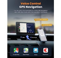 LAMTTO 휴대용 무선 차량용 스테레오 Apple Carplay(Airplay 포함), 차량용 7인치 HD 터치 스크린 Android Auto, Bluetooth, FM, AUX, 음성 제어 기능이 있는 차량용 라디오 수신기, 모든 차량용 GPS 내비게이션