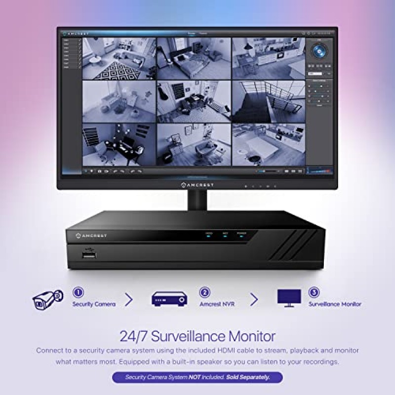 Amcrest 24/7 감시 비디오 모니터 화면, 22인치 PC 컴퓨터 NVR/DVR 모니터, 1080p FHD 60Hz(HDMI VGA 포함), 마이크로 베젤 디자인, 홈 오피스용 W-LED, 모니터, 내장 듀얼 스피커, AM-LM22