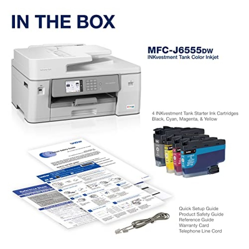 Brother MFC-J6555DW INKvestment 탱크 컬러 잉크젯 올인원 프린터(최대 1년 잉크 보관함1 및 11인치 x 17인치 인쇄, 복사, 스캔 및 팩스 기능 포함)
