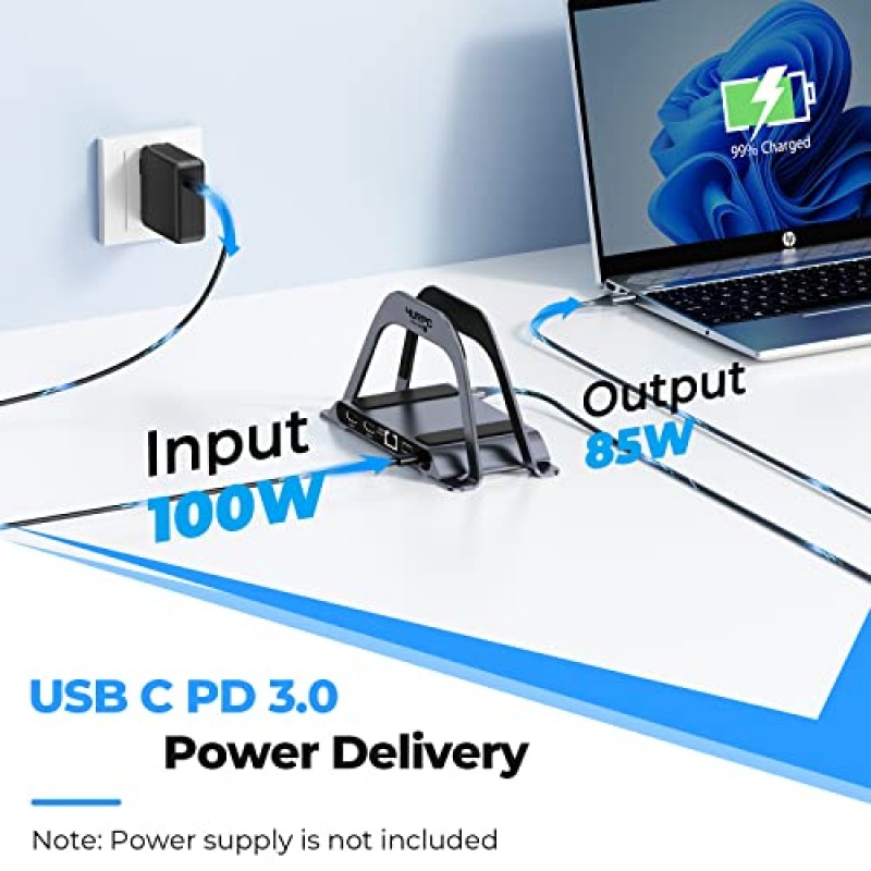4URPC 노트북 도킹 스테이션 듀얼 모니터, HDMI 포트 2개, USB 포트 3개가 있는 USB C 도킹 스테이션, SD/TF, PD3.0, RJ45 이더넷, 3.5mm 오디오, Dell/Hp/Lenovo/Surface용 수직 도킹 스테이션 스탠드