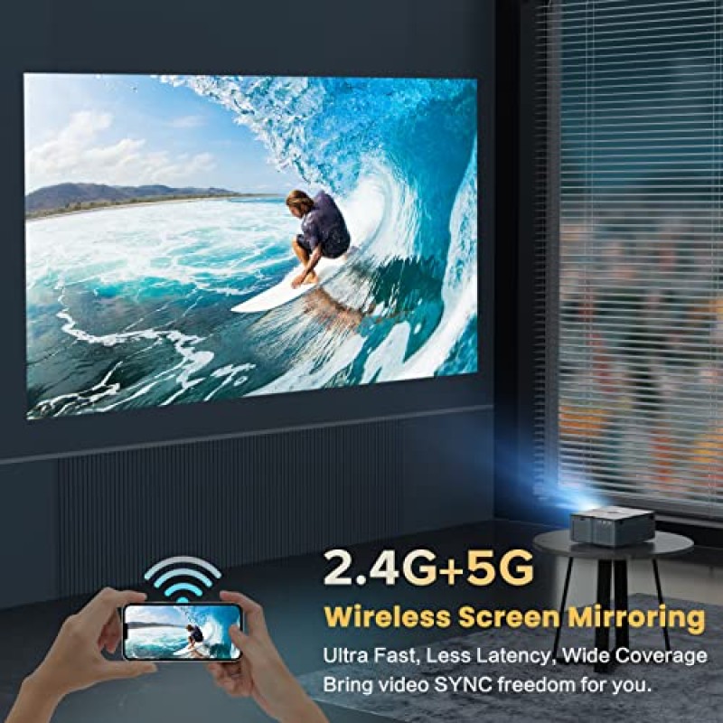 WiFi 블루투스 프로젝터 4K 지원 - 680ANSI 야외 영화 프로젝터, MaxAngel 휴대용 네이티브 1080P 프로젝터(300인치 디스플레이 및 줌 기능 포함), 휴대폰, TV 스틱, PS5, 노트북용 홈 시어터 비디오 프로젝터