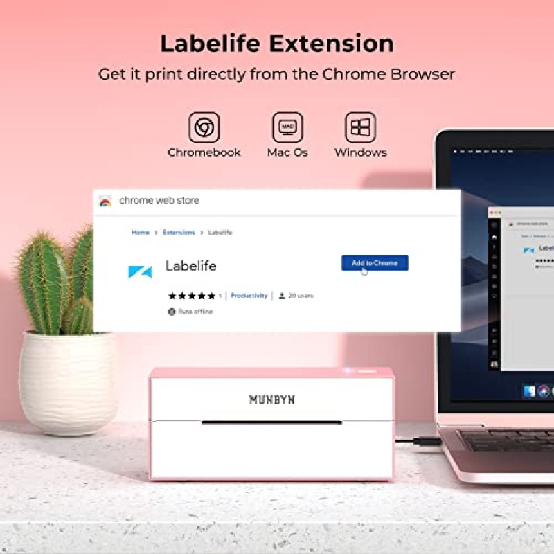 MUNBYN Bluetooth 열전사 라벨 프린터, 배송 패키지용 4x6 배송 라벨 프린터, iOS, Android, PC, Mac, Chrome OS, Etsy, Ebay, Shopify, Amazon, USPS 등과 호환 가능