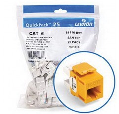 Leviton 61110-BY6 eXtreme 6+ QuickPort 커넥터, CAT 6, 노란색, 25팩