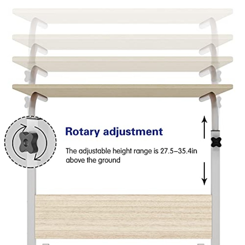 sogesfurniture 모바일 사이드 테이블 31.5 인치 태블릿 슬롯 및 바퀴 모바일 노트북 컴퓨터 책상 침대 소파, 단풍나무용 조절 가능한 이동식 노트북 컴퓨터 스탠드