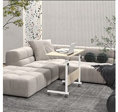 sogesfurniture 모바일 사이드 테이블 31.5 인치 태블릿 슬롯 및 바퀴 모바일 노트북 컴퓨터 책상 침대 소파, 단풍나무용 조절 가능한 이동식 노트북 컴퓨터 스탠드