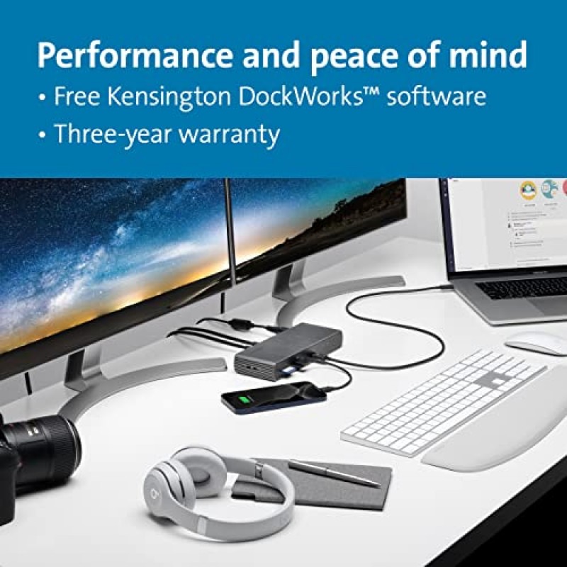 Kensington SD5780T Windows 및 MacBook용 96W 전원 공급 및 SD 카드 리더기, HDMI 및 Thunderbolt 4 포트를 갖춘 Thunderbolt 4 듀얼 4K 도킹 스테이션(K33040NA)