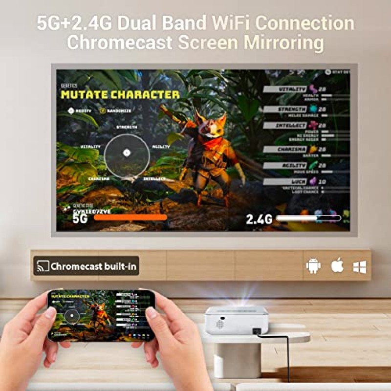 4K 지원 Android 11.0 스마트 프로젝터, 5G WiFi Bluetooth, XGODY Sail1 네이티브 1080P 700ANSI 프로젝터 홈 시어터 Netflix/Google 라이선스 스트리밍 앱이 포함된 야외 영화 프로젝터 온라인