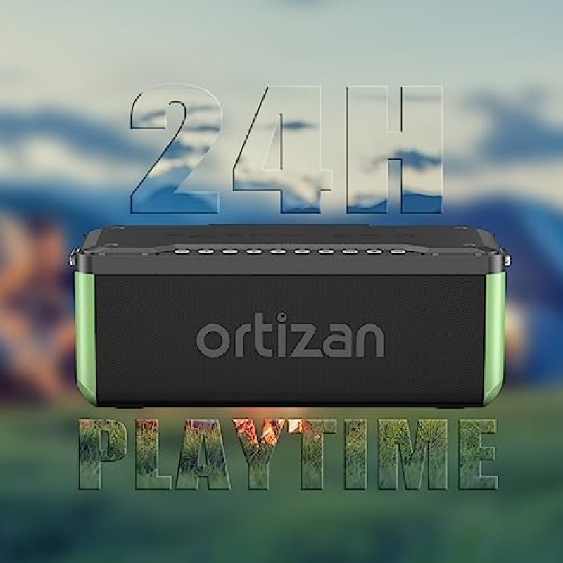 서브우퍼가 포함된 Ortizan Bluetooth 스피커, 100W 휴대용 스피커 Bluetooth 무선 시끄러운 저음, IPX7 방수/LED 조명/Pro EQ/DSP/전원 은행/TF 카드/AUX, 가정, 야외, 파티를 위한 24시간 재생 시간