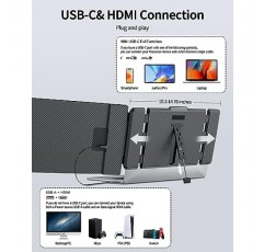 Macsecor 14.1인치 노트북 화면 확장기, 노트북 USB C HDMI용 1080P FHD 휴대용 모니터, 13인치 -17.3인치 노트북용 플러그 플레이 노트북 모니터 확장기, Mac/Wins/Android/스위치와 호환 가능