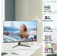 Bnztruk 21.5 인치 1080P 75Hz 컴퓨터 모니터 홈 오피스 및 비즈니스, VESA75*75mm 마운트를 위한 HDMI 및 VGA 울트라 슬림 베젤 아이 케어 LED 디스플레이가 포함된 풀 HD IPS 디스플레이